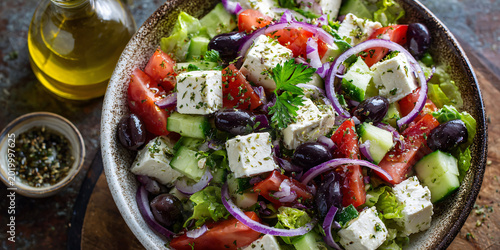 Foto Greek Chopped Salad with Tomatoes Cucumbers and Feta Cheese