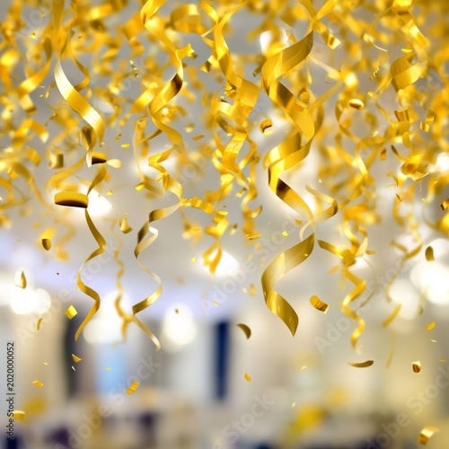 Celebration With Golden Confetti Falling During a Festive Gathering at an Eve...