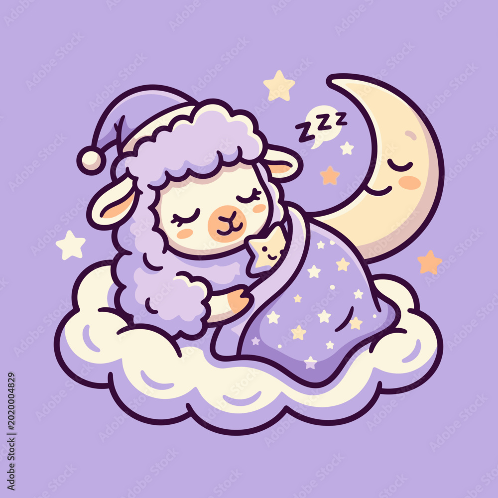 Fototapeta premium Sleeping Sheep in Purple Blanket.