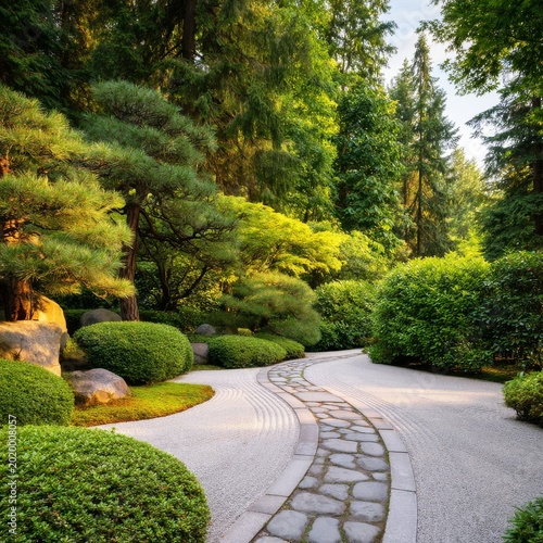 Pathways Through a Garden With Trees and Bushes in a Green Space During Dayti...
