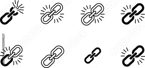 Tableau sur toile Broken Chain Link Icon Set with Connected and Disconnected Symbols for Security