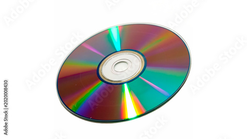 Tableau sur toile A compact disc CD or DVD showing bright rainbow colorful reflections isolated on