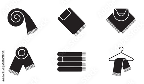 Fotografía Black silhouette icons of various textile items for warmth and comfort