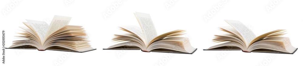 Fototapeta premium A single open black book is separated from the white background with clipping path.