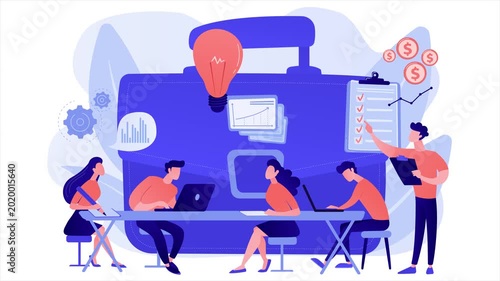 Business team brainstorming innovative ideas and financial strategy during office meeting, collaboration and project planning in a modern flat illustration