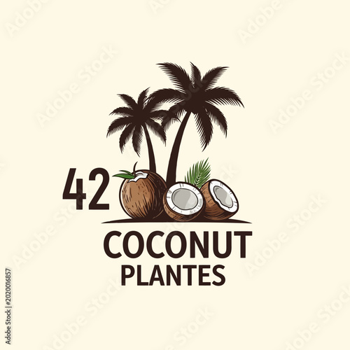 Coconut plantation logo with palm trees.