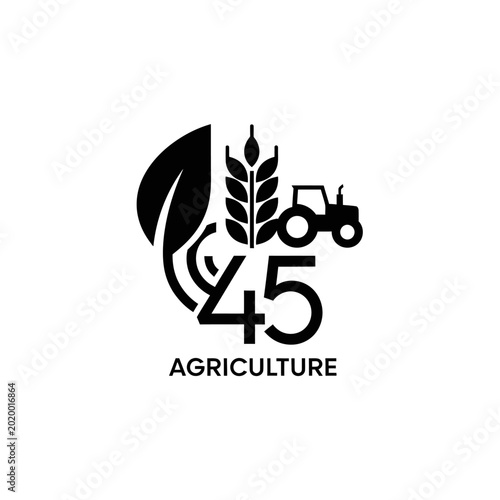 Agriculture logo with tractor and wheat.