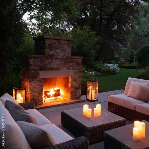 Cozy Evening by the Fire in a Backyard With Candles and a Sofa Setup