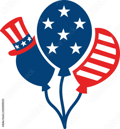 USA Patriotic Balloons Icon with Stars and Stripes for 4th of July Party