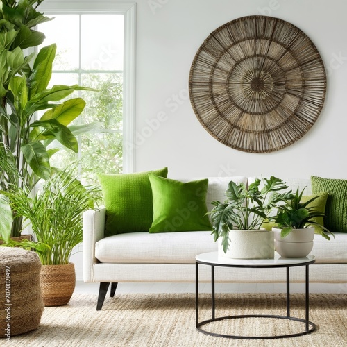 Modern Living Room With Green Plants and Natural Light in a Bright Space