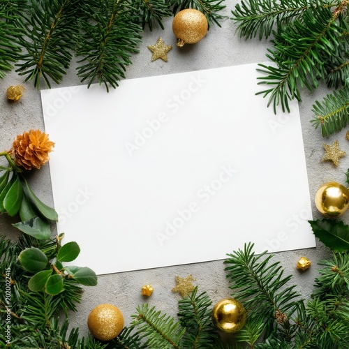 Decorative Holiday Arrangement With Blank Space on a Textured Surface
