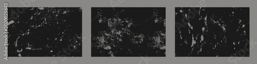 Three vertical grunge textures with white speckles on black background, vertical