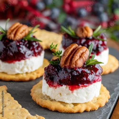 Delicious Snacks on a Platter With Cream Cheese, Jam, and Nuts at a Gathering