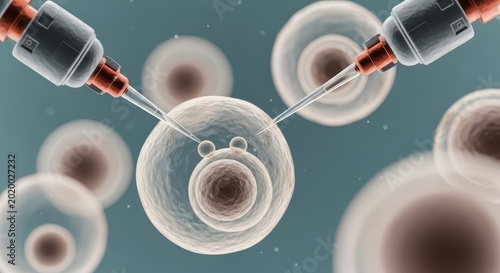Microscopic view of cellular manipulation with medical pipettes, representing scientific research and advanced medical procedures