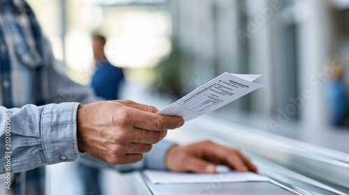 Close-up of a customs officer s hands reviewing travel documents at a security checkpoint  border control concept  customs officer photography  international migration law