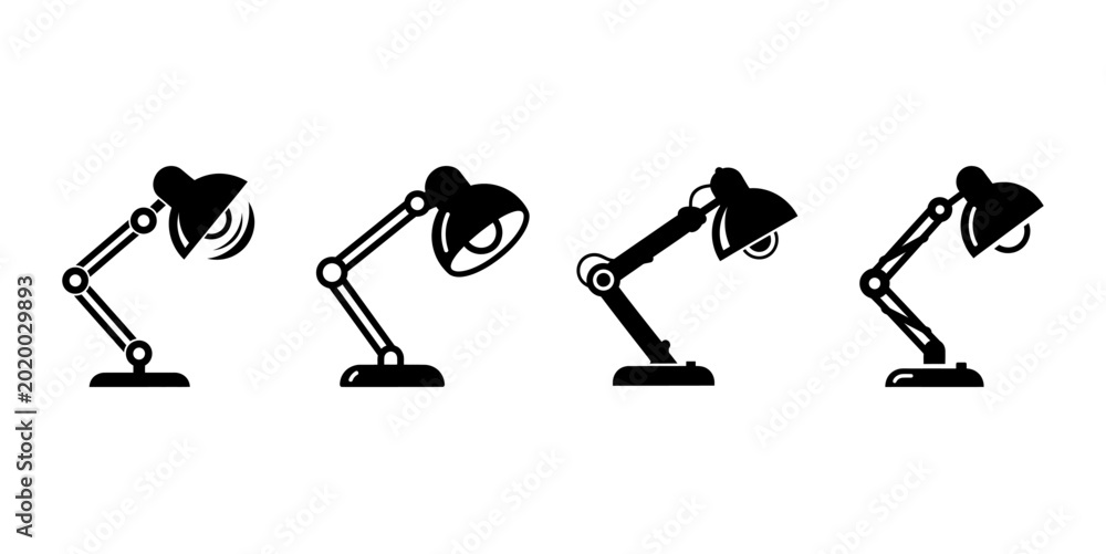 Foto Adjustable Desk Lamp Outline and Solid Icon Set Vector Illustration