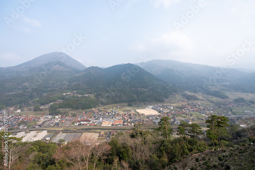 Hazy Panoramic View of Tsuwano Town and Valley from Tsuwano Castle Ruins, Shimane