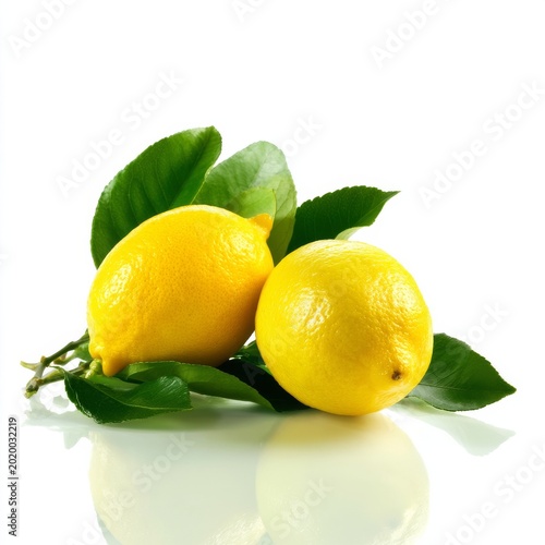 Lemons With Green Leaves Placed on a White Background in a Simple Arrangement