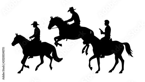 Photos Silhouette of three cowboys riding horses in different positions