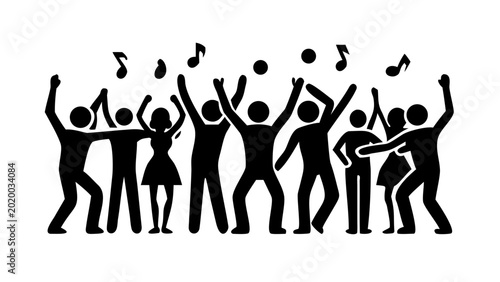 Tableau sur toile Vector illustration of people dancing with music notes in the air