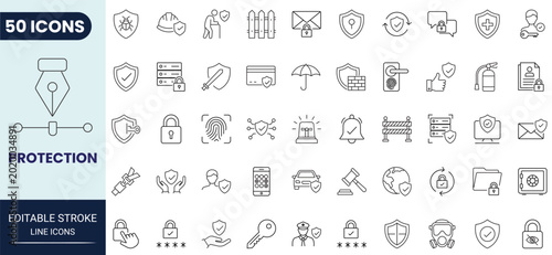 Foto Protection icon set in outline style