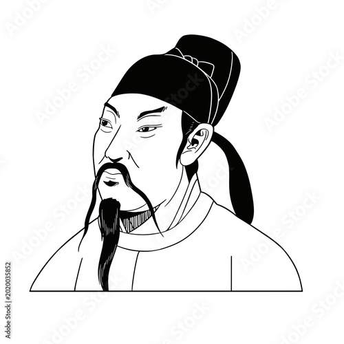 Obraz na płótnie Traditional Chinese Scholar or Emperor Portrait Line Art Illustration