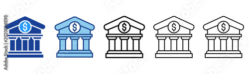 Bank  Icon In Different Color And Outline Style 