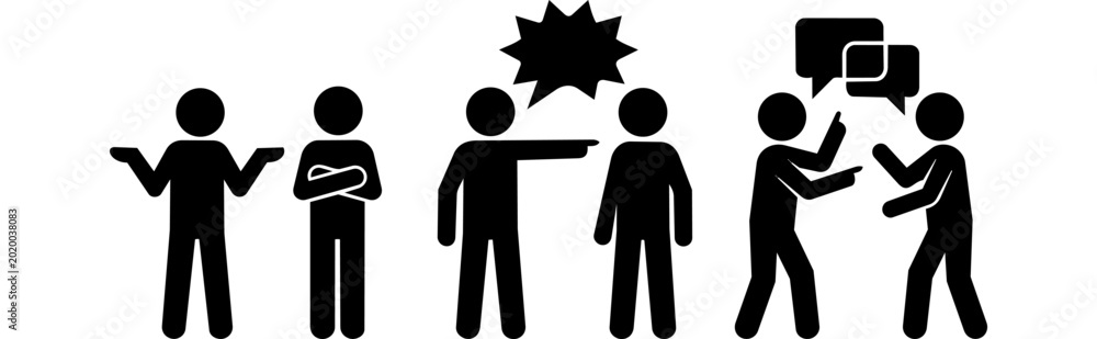 Φωτογραφία Vector stick figure silhouettes showing human interactions including argument, blaming, and communication