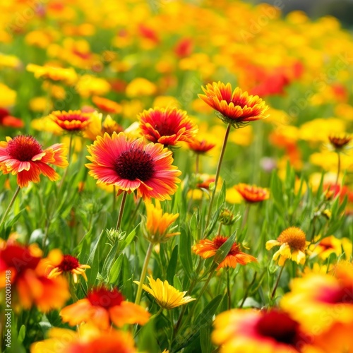 Bright Flowers Bloom in a Vibrant Meadow During Spring Season Showcasing Diff...