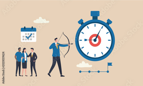Bild auf Leinwand Time,meeting project timeline concept, smart businessman holding bow after shot