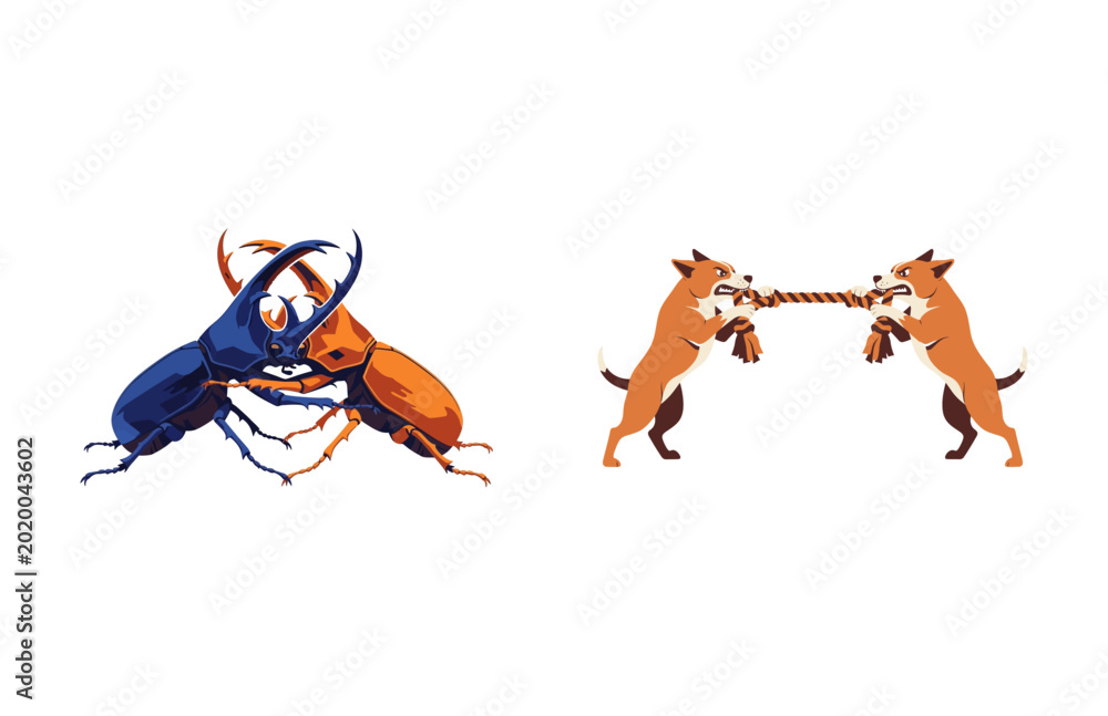 Ταπετσαρία Vector illustration of animal power struggle battling beetles and dogs in a comp