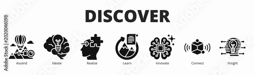 Fotografija Concept of discover banner vector icon in glyph style with icon of ascend, ideat