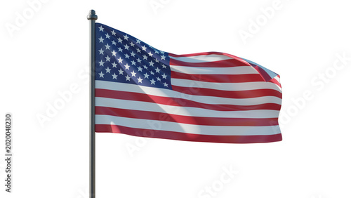US America flag waving isolated on white, transpatrent. Memorial Day, July 4th, USA National Holiday, 3d