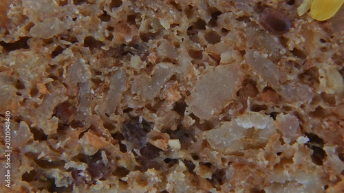 Slow Rotation of Bread Crumb Texture Macro Background.