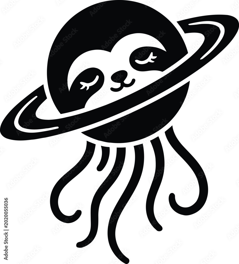 Fototapeta premium Cute Sloth Planet with Jellyfish Tentacles Vector Illustration