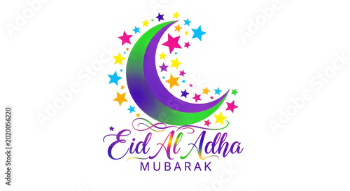 Eid Al Adha Mubarak colorful moon stars celebration graphic isolated on transparent background transparent background