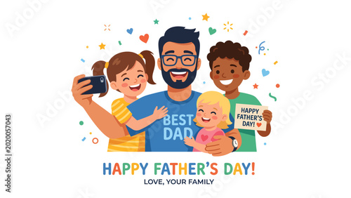 Konstfotografi Father's Day joy: a smiling family captures a heartwarming moment of togetherness, featuring the cherished bond of a father and his children amidst the joyful atmosphere of father's day