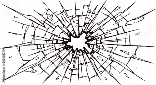 Bild auf Leinwand Shattered glass effect with radial cracks and impact point