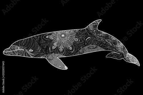 Tableau sur toile Intricate floral patterns adorn the silhouette of a majestic whale