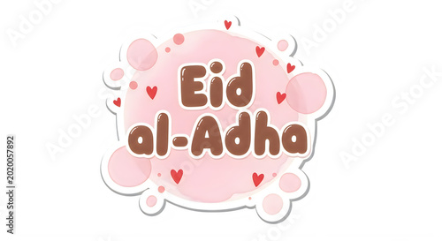 Eid alAdha celebration graphic with hearts bubbles and pink background isolated transparent background