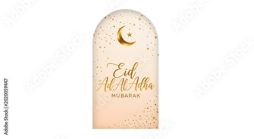Eid AlAdha Mubarak greeting card with golden moon stars and text isolated on transparent background transparent background