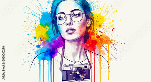 Vibrant portrait of a female photographer.