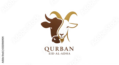 Eid AlAdha Qurban symbol featuring cow and goat heads intertwined artfully transparent background