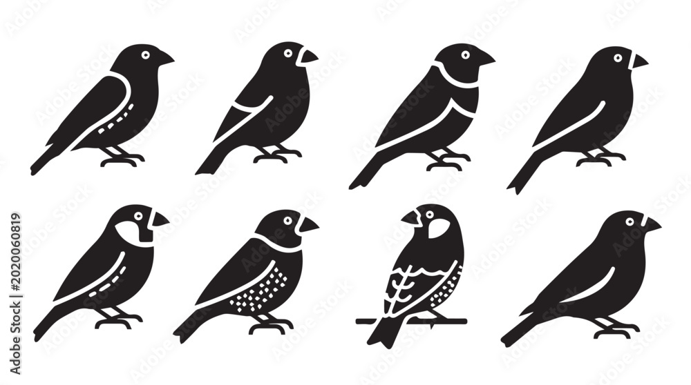 Fototapeta premium Collection of bird silhouettes against a white background symbolizing nature and wildlife