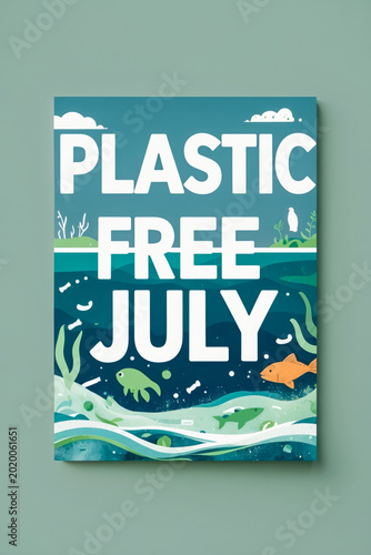 Banner poster card plastic free july concept environmental protection conscious living AI Generative