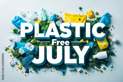 Banner poster card plastic free july concept environmental protection conscious living AI Generative