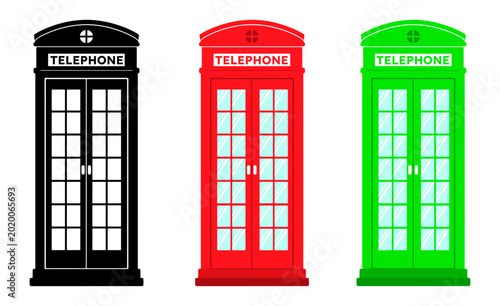 Tableau sur toile British Telephone Booth Vector Icons Set with Classic London Phone Box Designs o
