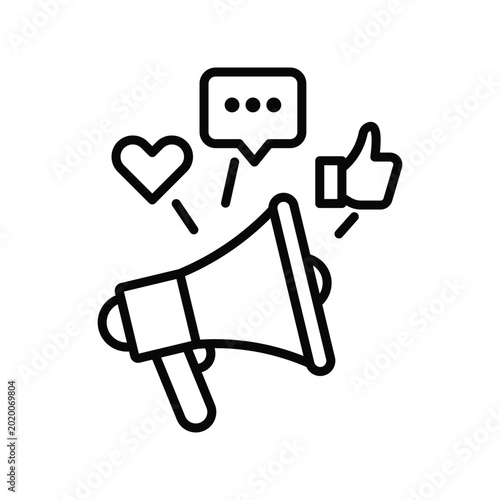 Minimal Megaphone with Social Media Icons Line Art