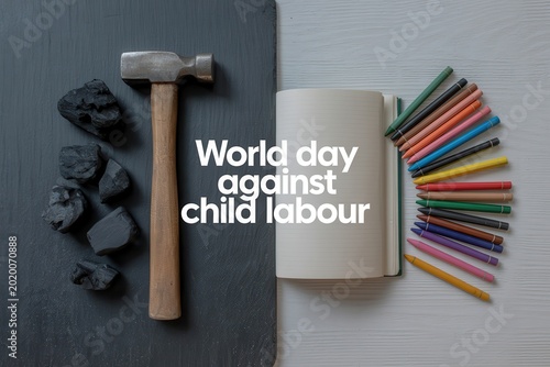 World Day against child labour awareness campaign with hammer and chalks