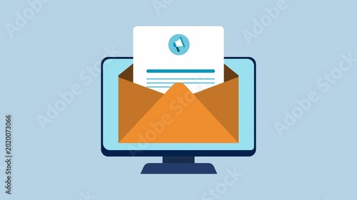 Email Notification on Computer Monitor 2d Animation with Alpha Matte